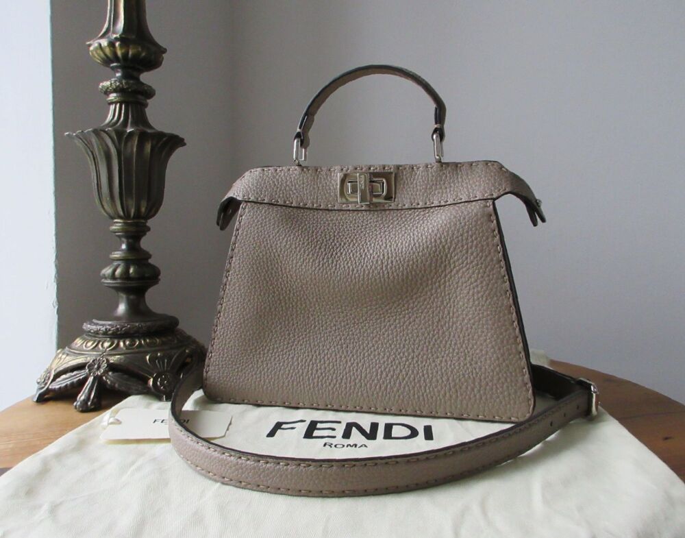 Fendi Small Peekaboo ISeeU Selleria in Taupe Grey Antique Rose Cream Cuoio Romano Calfskin