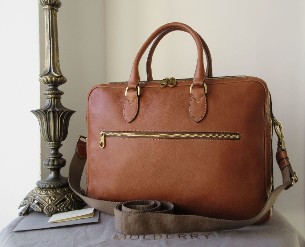 Mulberry Heathcliff Double Zipped Laptop Bag Briefcase in Oak Natural Leath