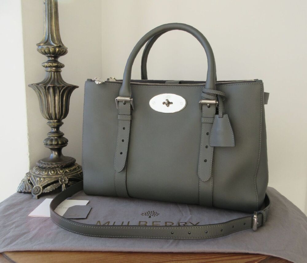 Mulberry Large Double Zip Bayswater Tote in Pavement Grey Silky Classic Calf 