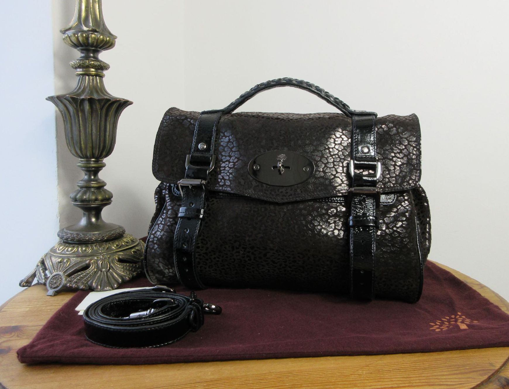 Mulberry Classic Alexa Satchel in Black Mini Leopard Patent