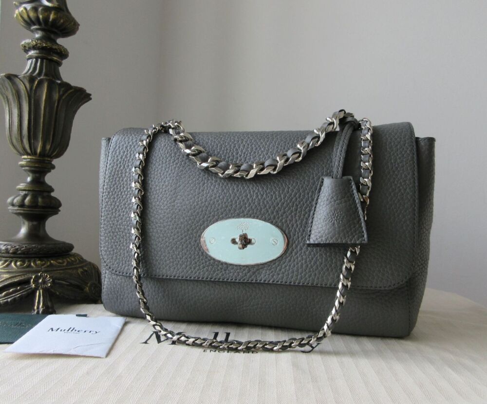 Mulberry Top Handle Medium Lily in Charcoal Heavy Grain with Shiny Silver Hardware - New*