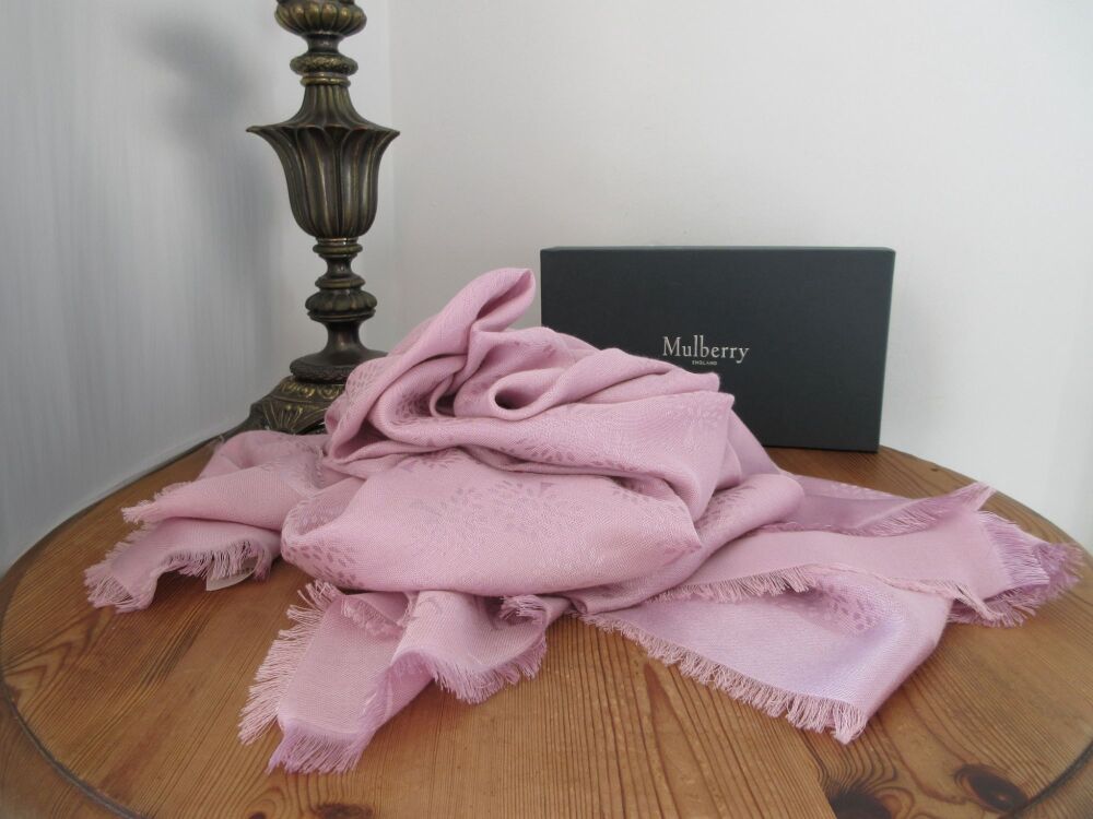 Mulberry Tree Jacquard Large Square Scarf Wrap in Lilac Blossom Silk Cotton