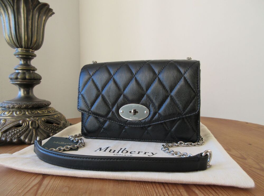 Mulberry Small Quilted Darley Shoulder Clutch in Black Shiny Calf Leather