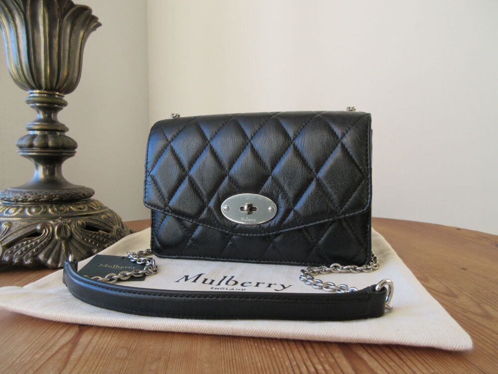 Mulberry Quilted Small Darley Shoulder Clutch in Black Shiny Calf Leather - New*