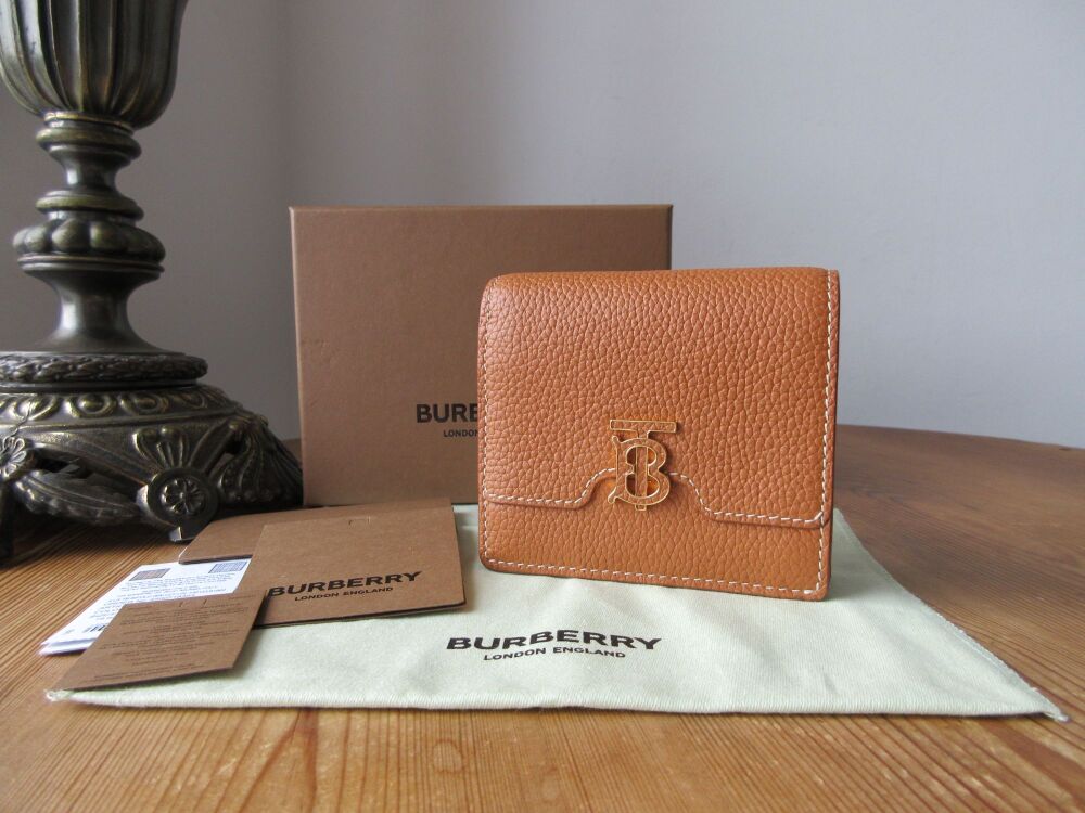 Burberry TB Plaque Bifold Compact Wallet in Warm Russet Brown Grainy Calfsk