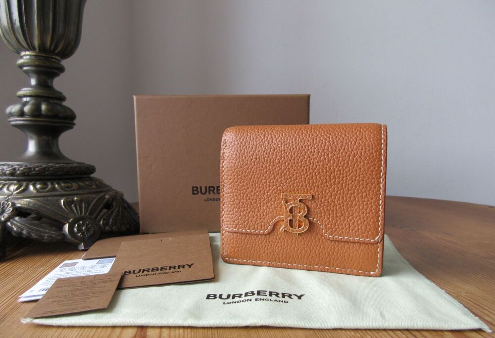 Burberry TB Plaque Folded Compact Wallet in Warm Russet Brown Grainy Calfskin  - New*