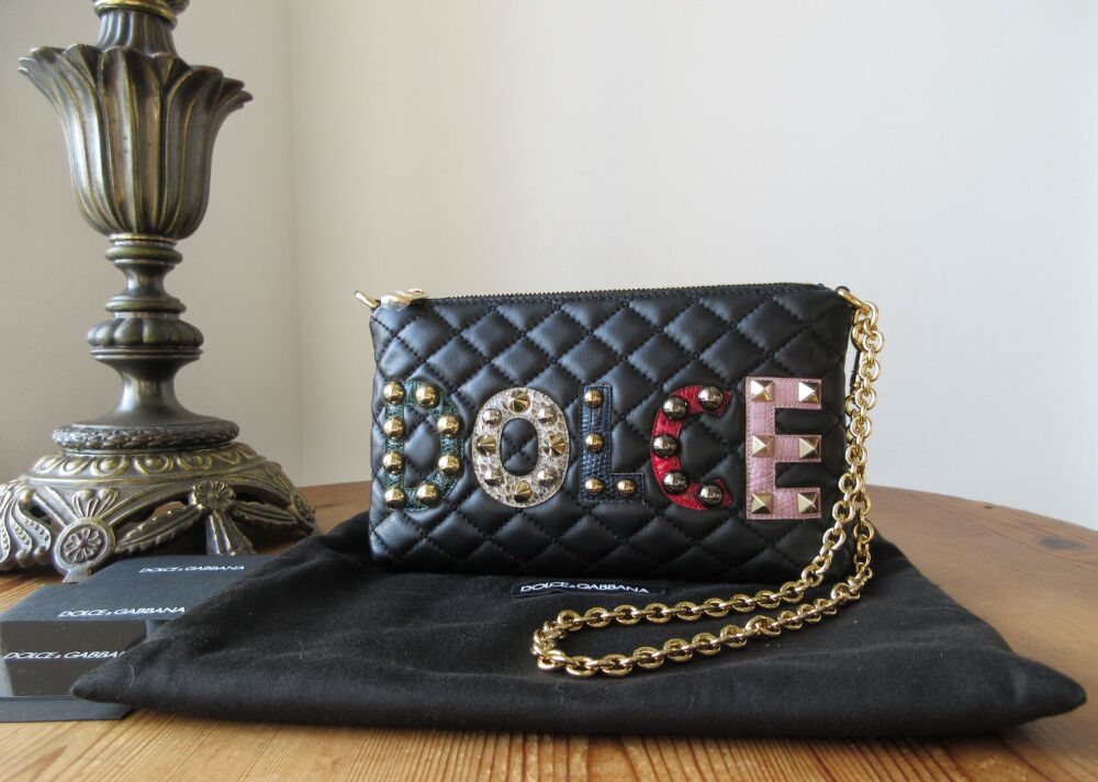 Dolce &amp; Gabanna Signature Quilted Pochette in Nero Nappa Matelasse Patch Ri