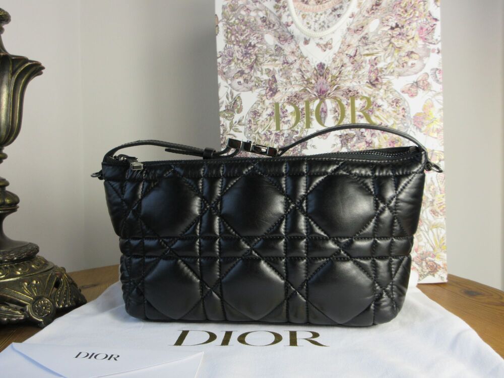 Dior DiorTravel Nomad Pouch Pochette in Black Calfskin Bubblem Quilt Cannag