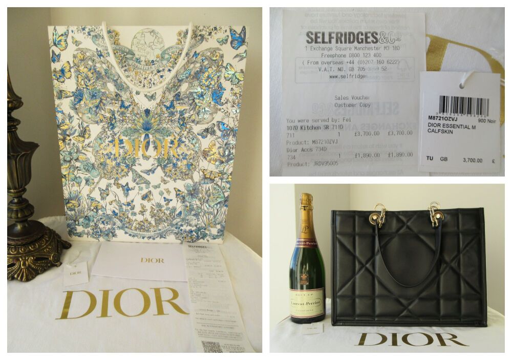 Dior Medium Essential Tote in Smooth Black Archicannage Quilted Calfskin