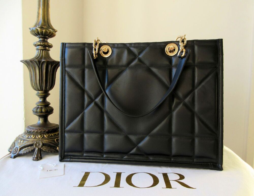 Dior Medium Essential Tote in Smooth Black Archicannage Quilted Calfskin