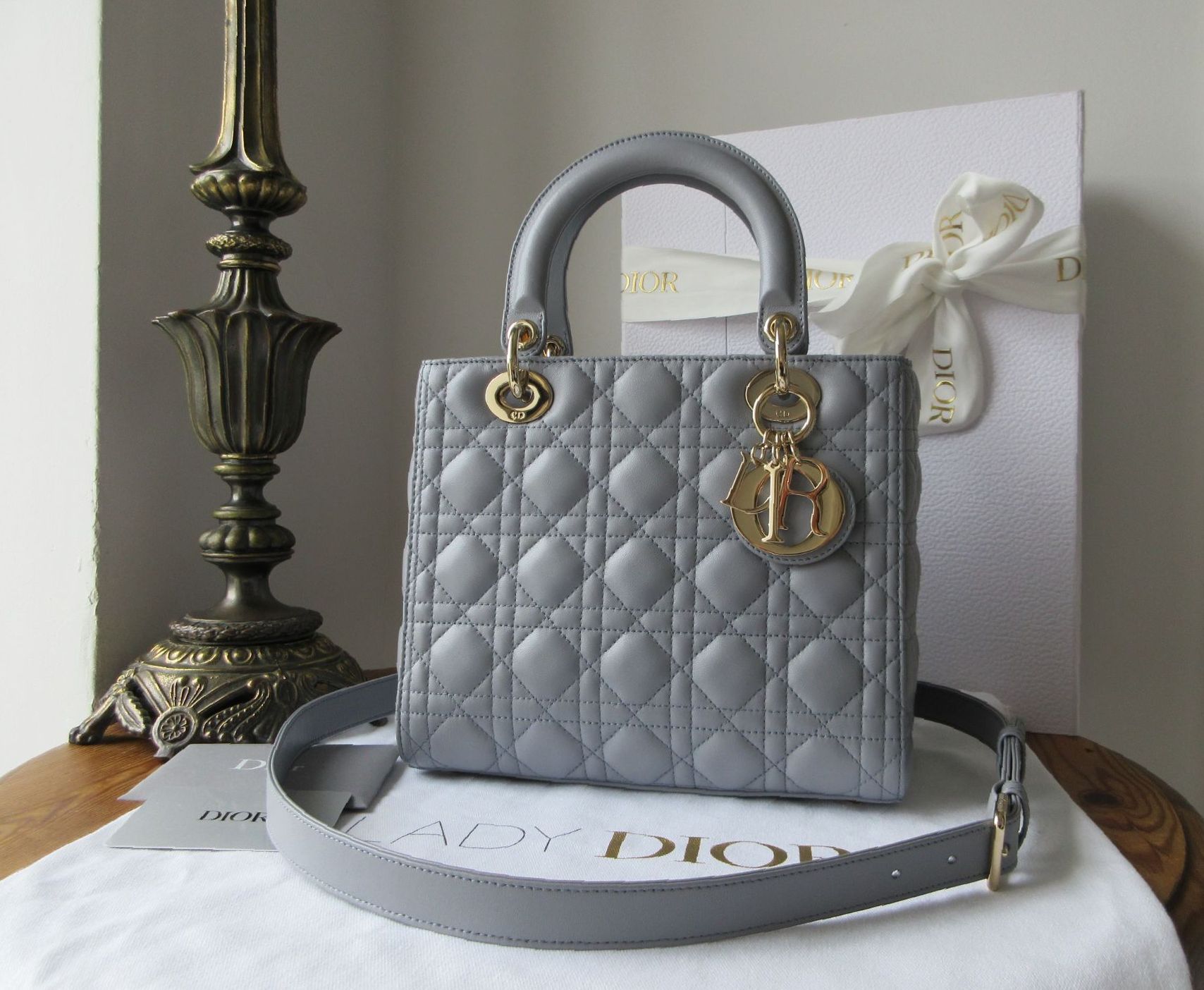 Dior Medium Lady Dior in Ethereal Gray Grey Lambskin