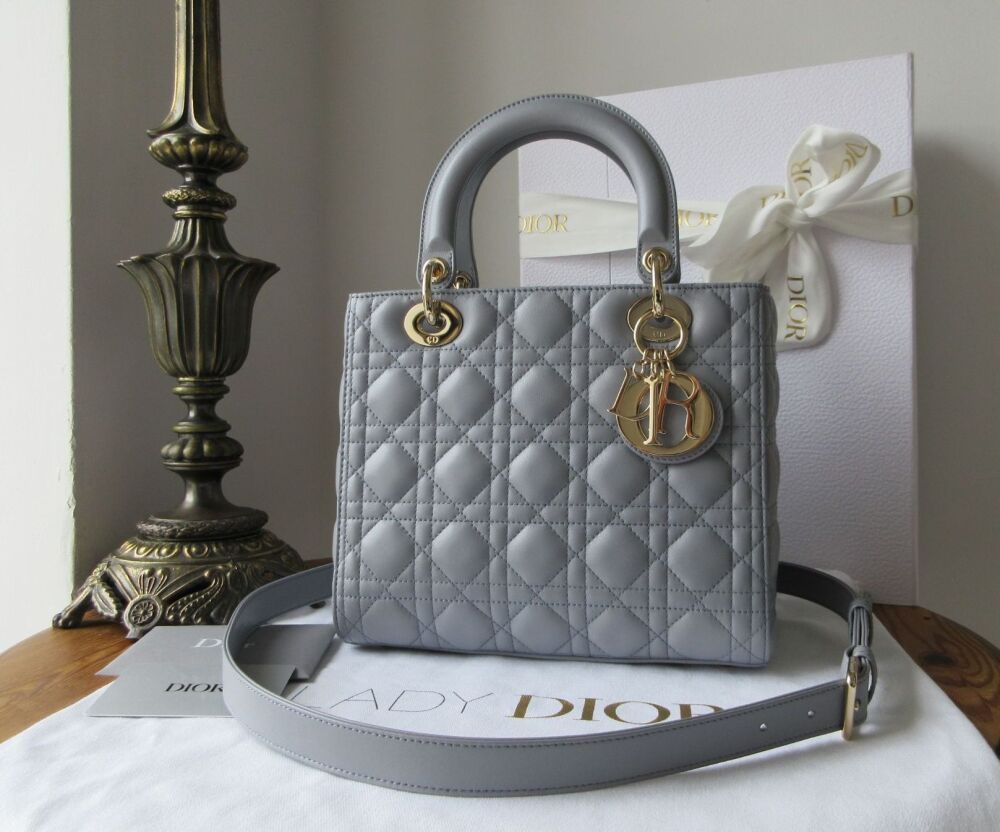 Dior Medium Lady Dior in Ethereal Gray Grey Lambskin Cannage