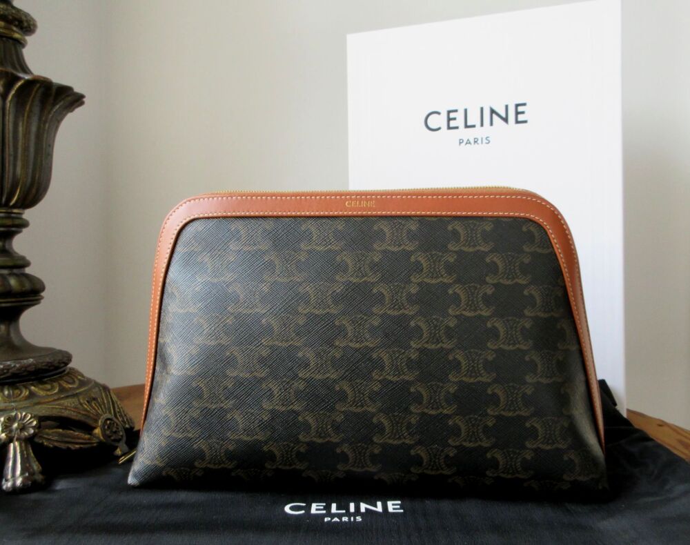 Celine Travel Large Zipped Toiletry Pouch in Triomphe Canvas & Calfskin