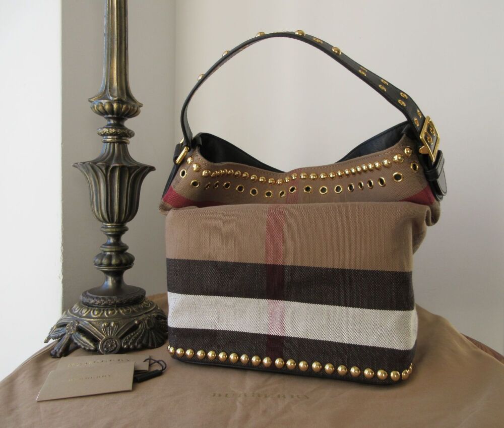 Burberry Studded Ashby Bucket Bag in House Check with Felt Liner