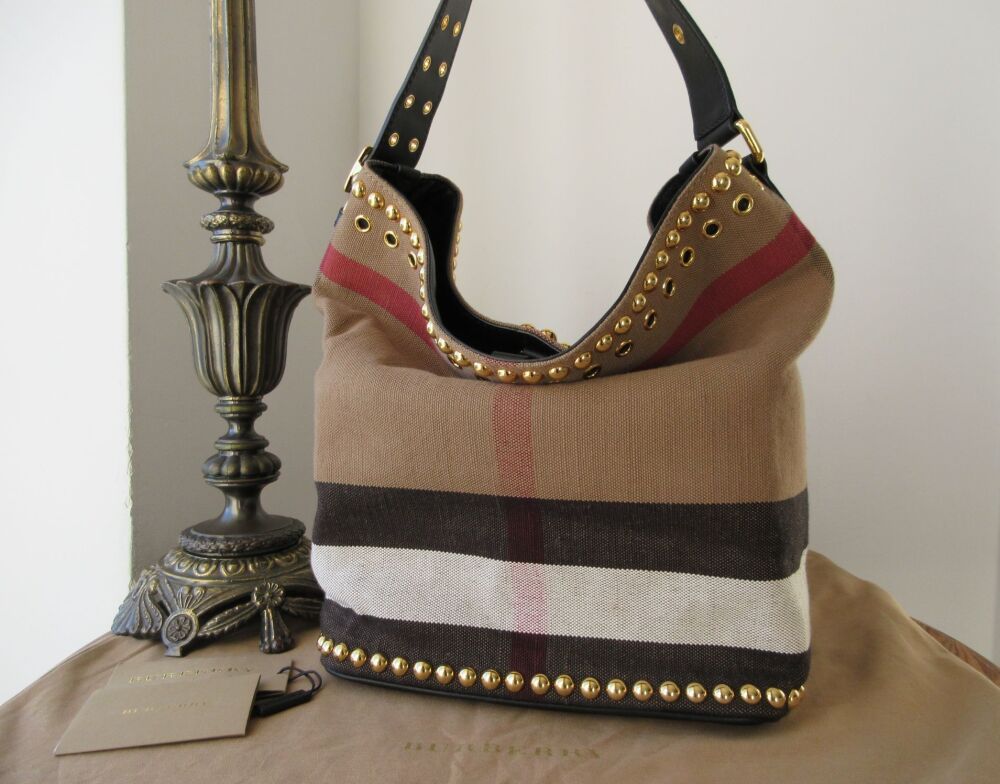 Burberry Studded Ashby Bucket Bag in House Check with Felt Liner - As New*