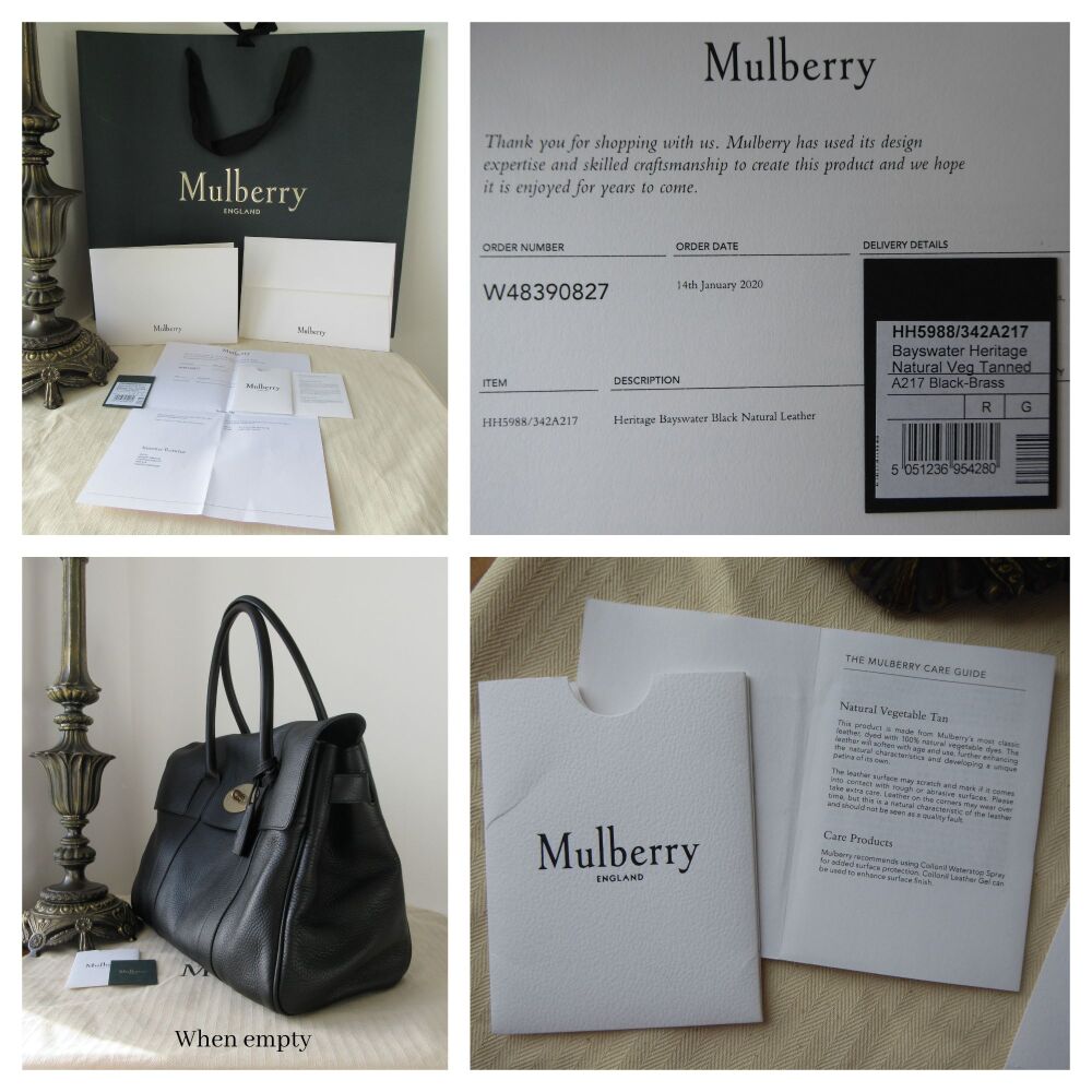 Mulberry Classic Heritage Bayswater in Black Natural Vegetable Tanned Leather - As New