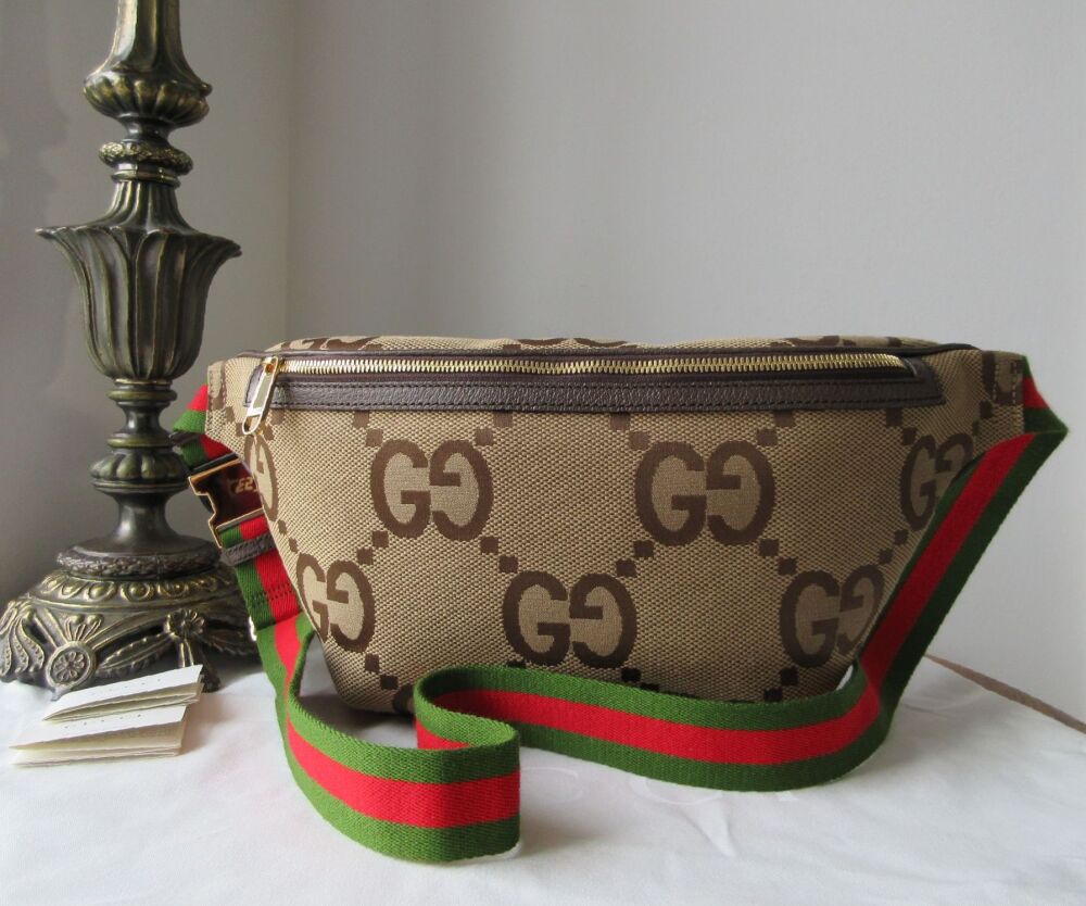 Gucci Belt Bag in Camel and Ebony Jumbo GG Canvas As New