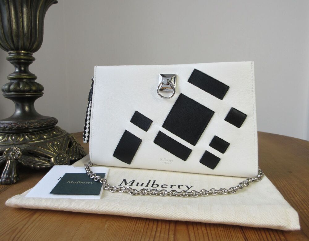 Mulberry Iris Wallet on Chain Shoulder Bag in Whip Stitch Black &amp; White Sil