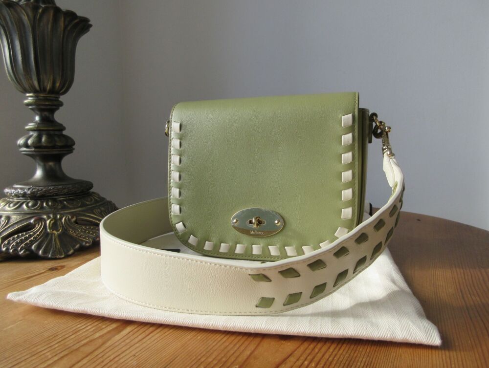 Mulberry Small Darley Whip Stitch Satchel in Summer Khaki & Chalk Silky Calf