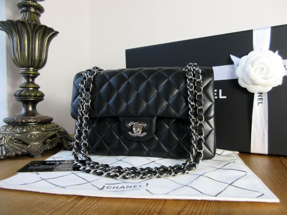 Chanel Timeless Classic Small 2.55 Double Flap in Black Lambskin with Silver Hardware