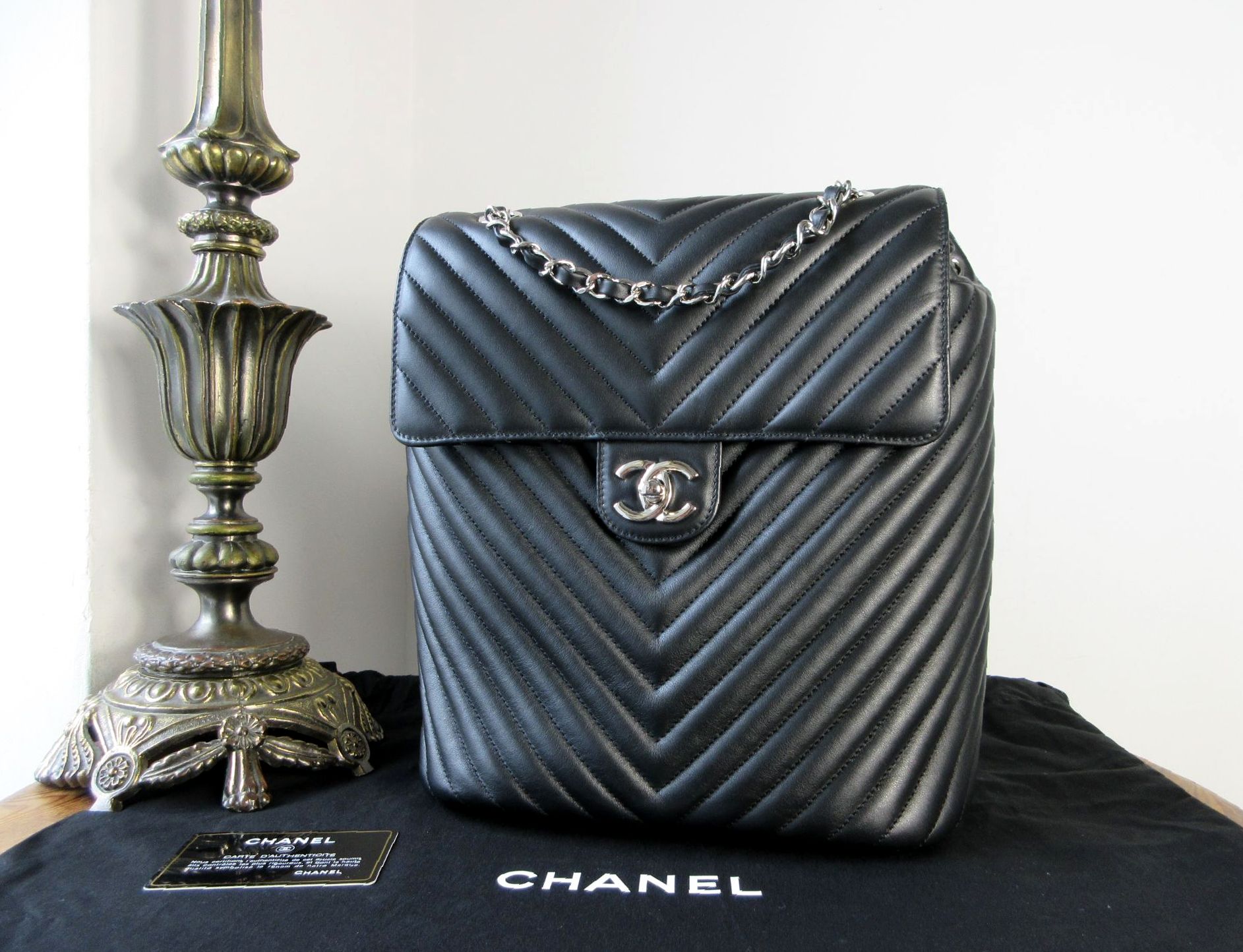 Chanel Urban Spirit Chevron Quilted Backpack in Black Lambskin