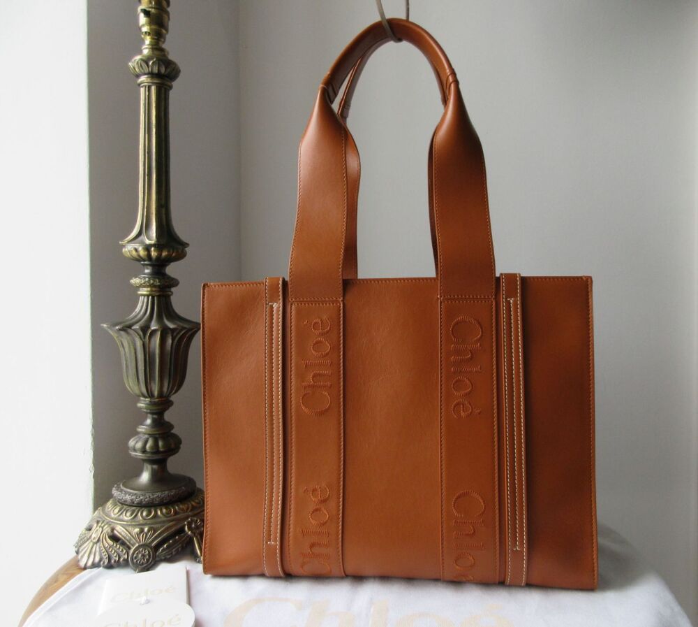 Chloe Woody Medium Tote in Caramel Calf Leather