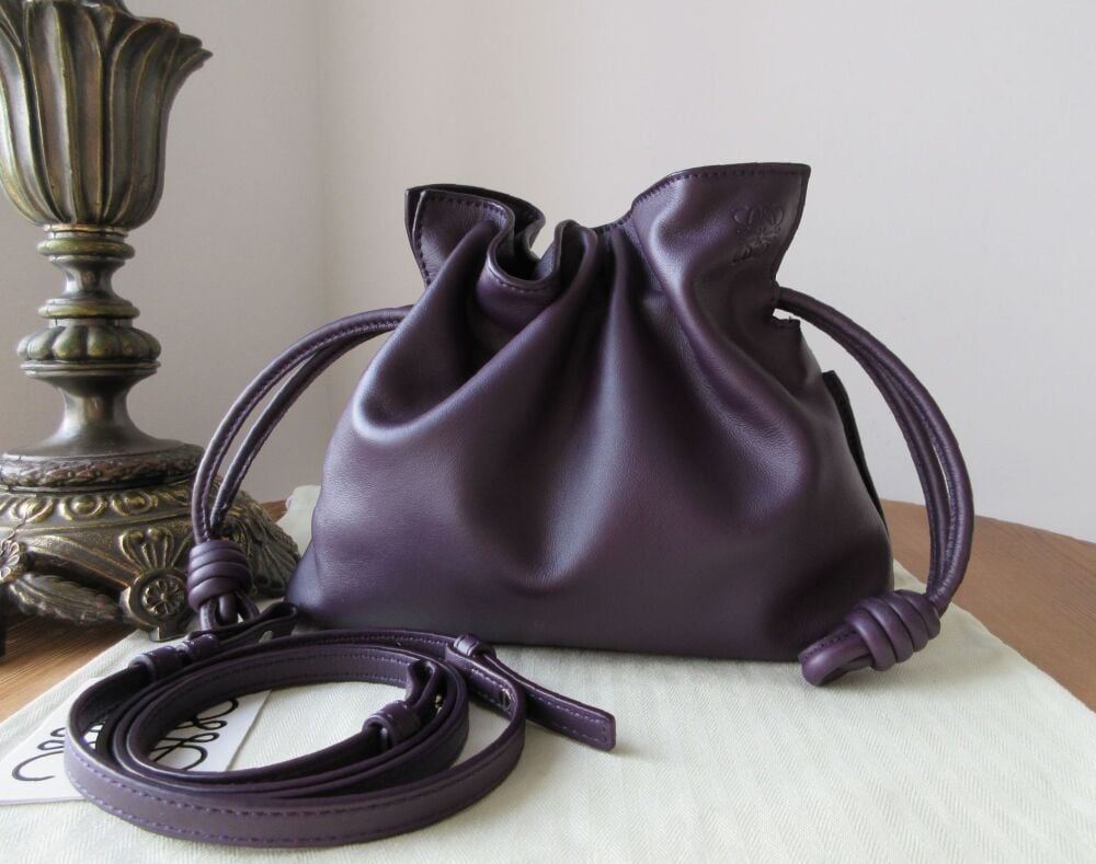 LOEWE Mini Flamenco in Deep Aubergine Calfskin Nappa