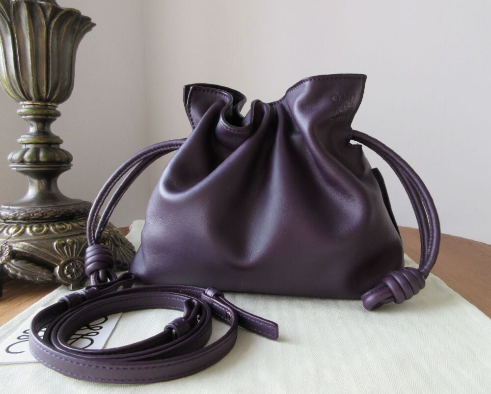 LOEWE Mini Flamenco in Deep Aubergine Calf Nappa