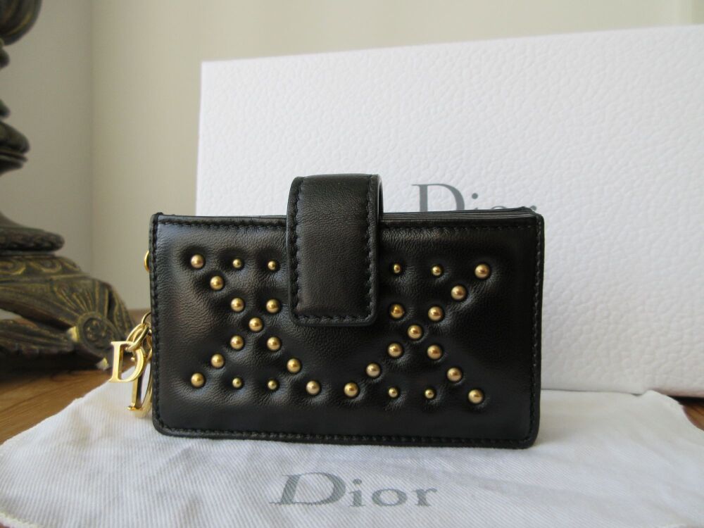 Dior Studded Multi Card Wallet in Black Lambskin