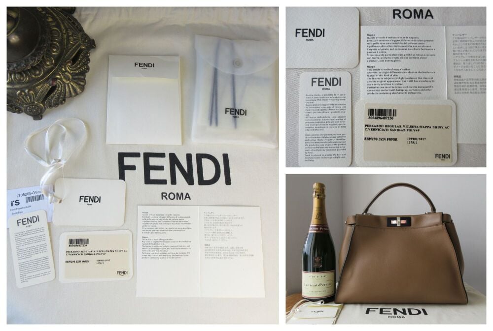 Fendi Medium Peekaboo in Bicolour Sand Nappa with Azure Blue Lining and Palladium Hardware