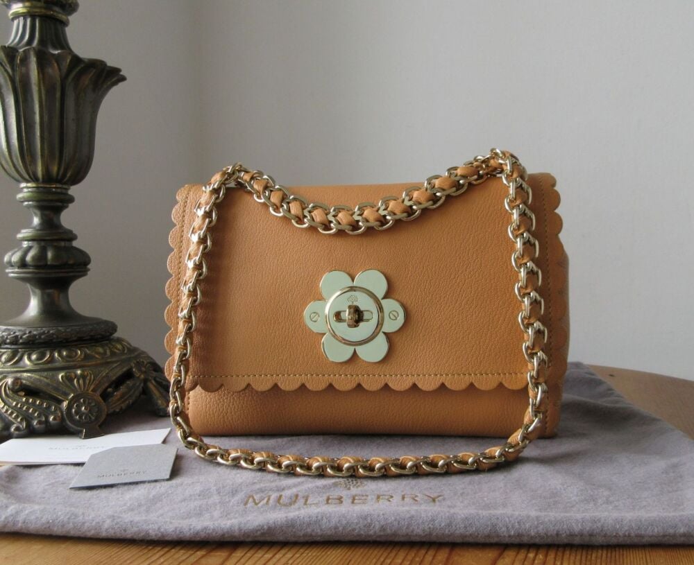 Mulberry Lily Top Handle Cecily Flower Shoulder Bag in Biscuit Brown Glossy Goat