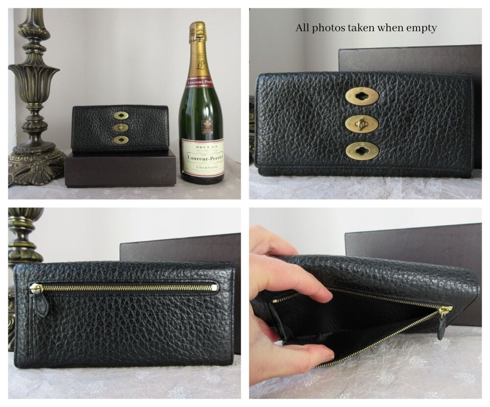 Mulberry Bryn Continental Wallet Purse in Black Shiny Grain Leather