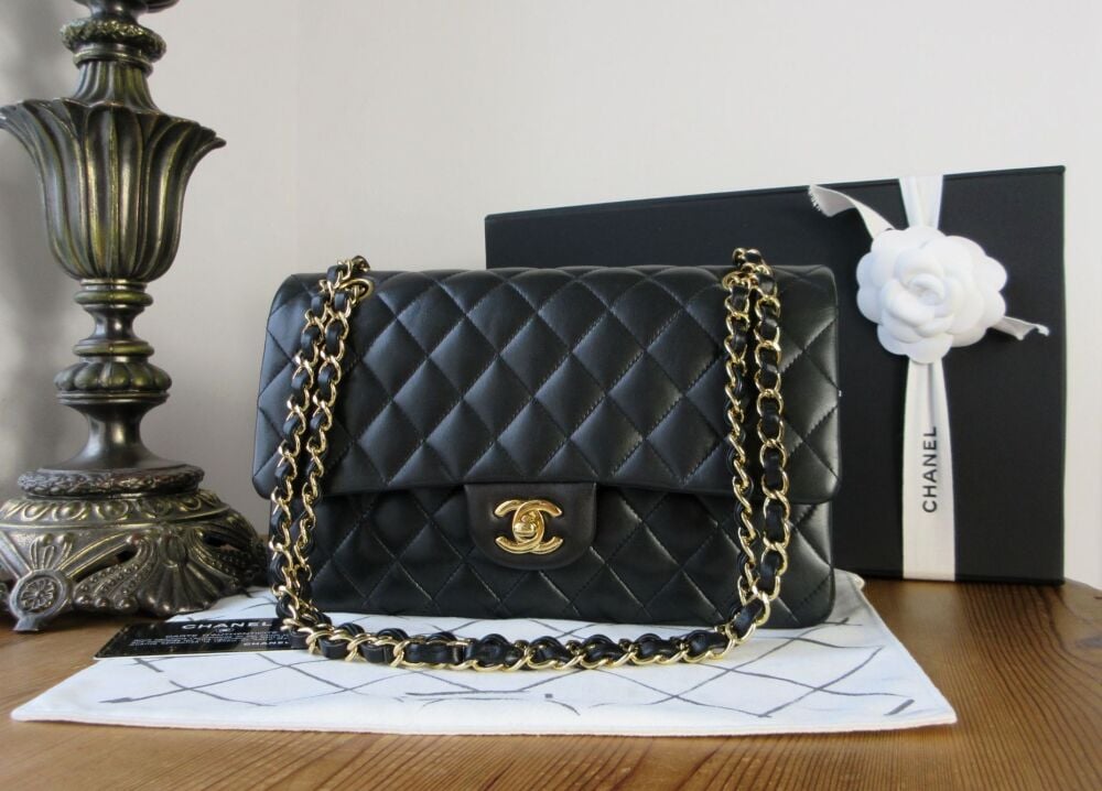 Chanel Timeless Classic Medium 2.55 Double Flap in Black Lambskin with Gold Hardware