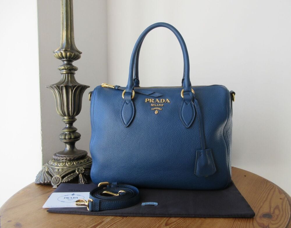 Prada Bauletto in Bluette Royal Blue Vitello Phenix Calfskin