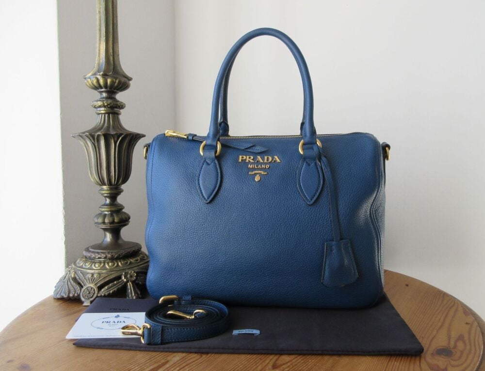 Prada Bauletto in Bluette Royal Blue Vitello Phenix Leather