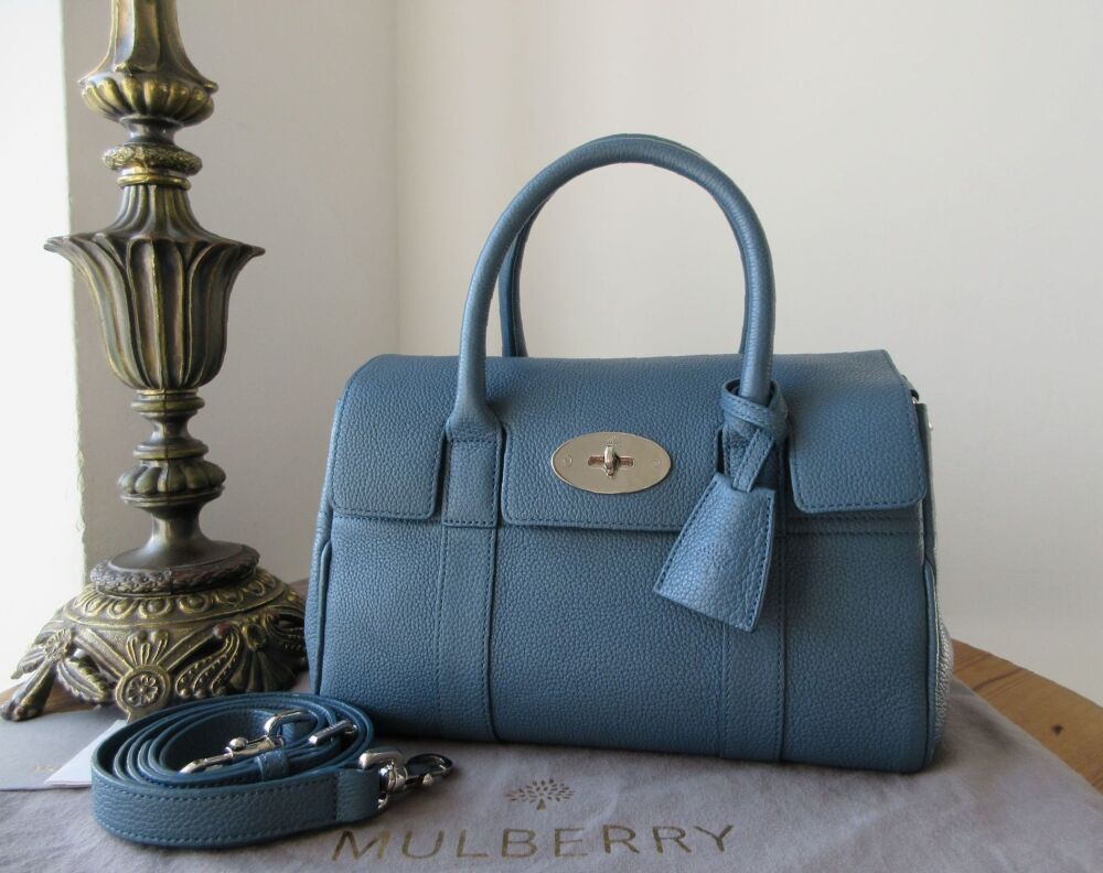 Mulberry Classic Small Bayswater Satchel in Steel Blue Small Classic Grain
