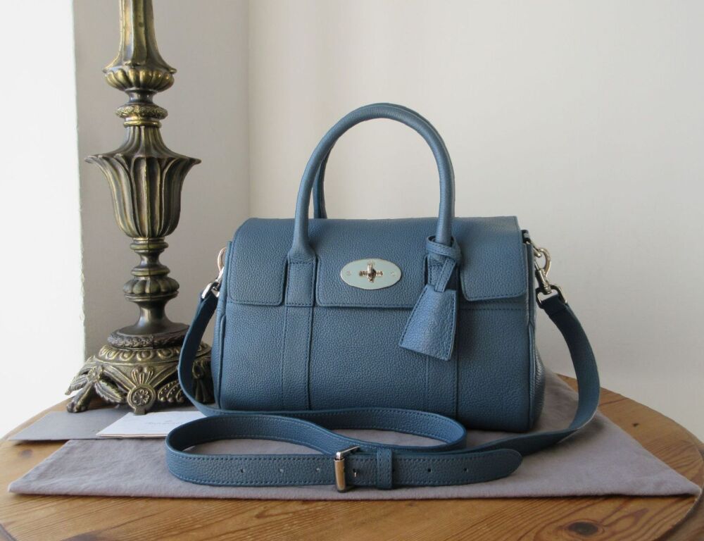 Mulberry Classic Small Bayswater Satchel in Steel Blue Small Classic Grain