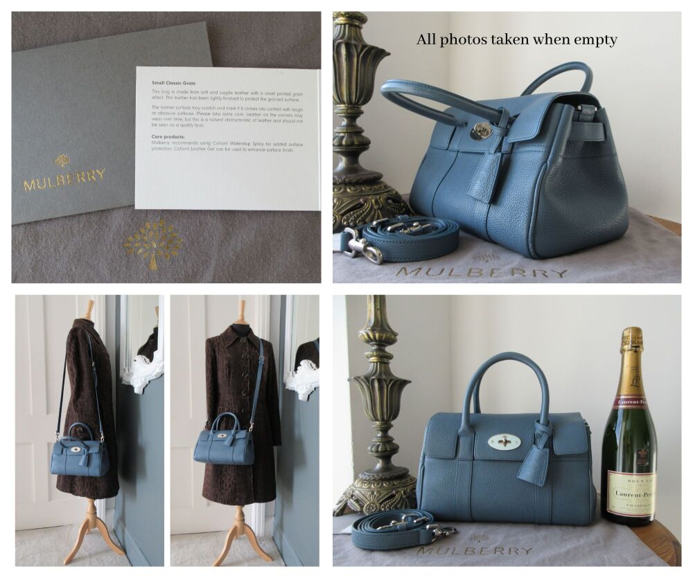 Mulberry Classic Small Bayswater Satchel in Steel Blue Small Classic Grain