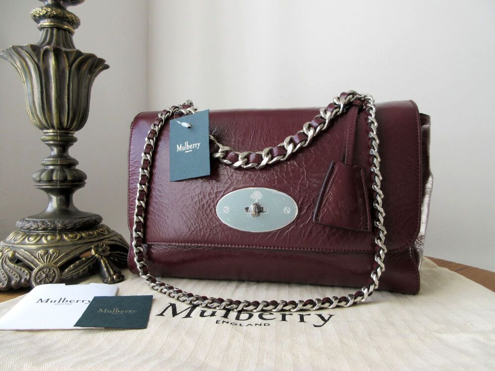 Mulberry Medium Top Handle Lily in Black Cherry Wrinkly High-Shine Leathe