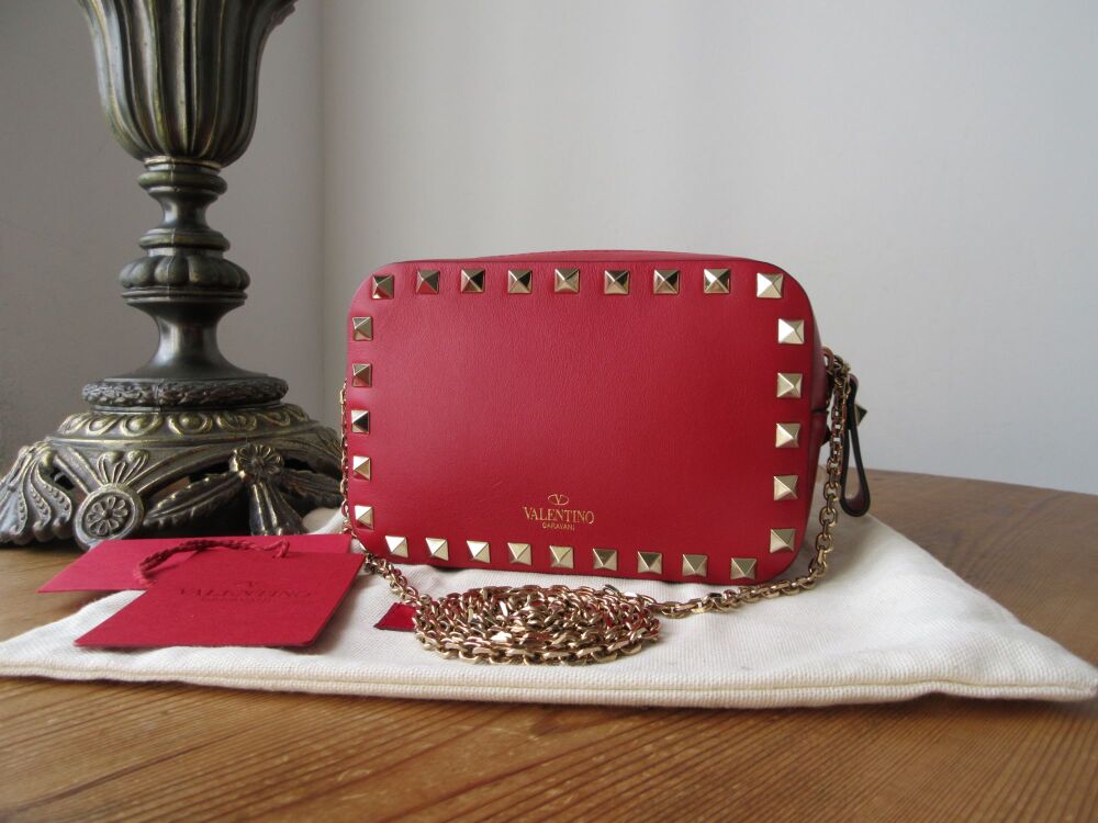 Valentino Garavani Rockstud Mini Chain Camera Bag in Rubino Red Calfskin