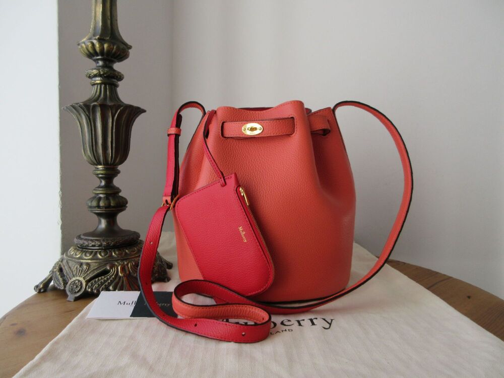 Mulberry Abbey Bucket Bag in Coral Rose and Scarlet Small Classic Grain