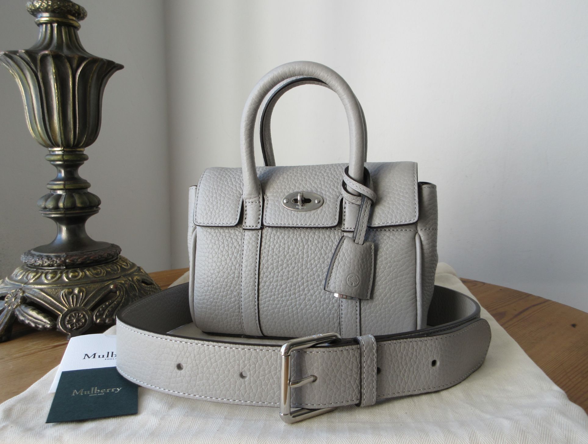 Mulberry Mini Bayswater in Pale Grey Heavy Grain