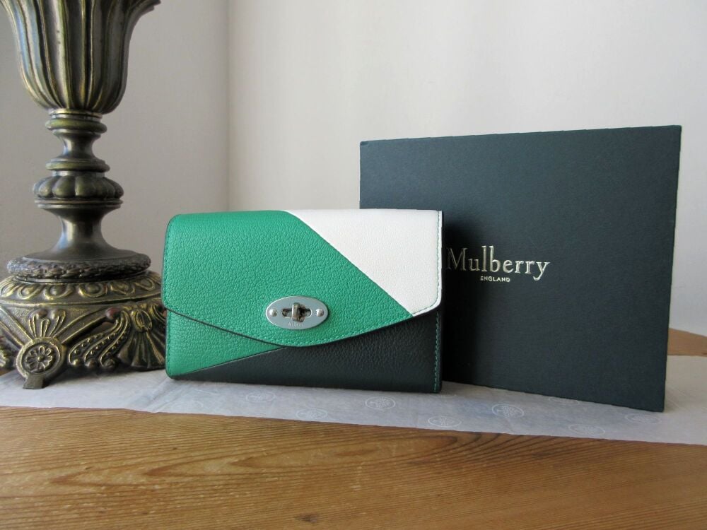 Mulberry Colour Block Darley Medium Wallet in Lawn Green, White & Mulberry Green Goat Printed Leather & Smooth Calf