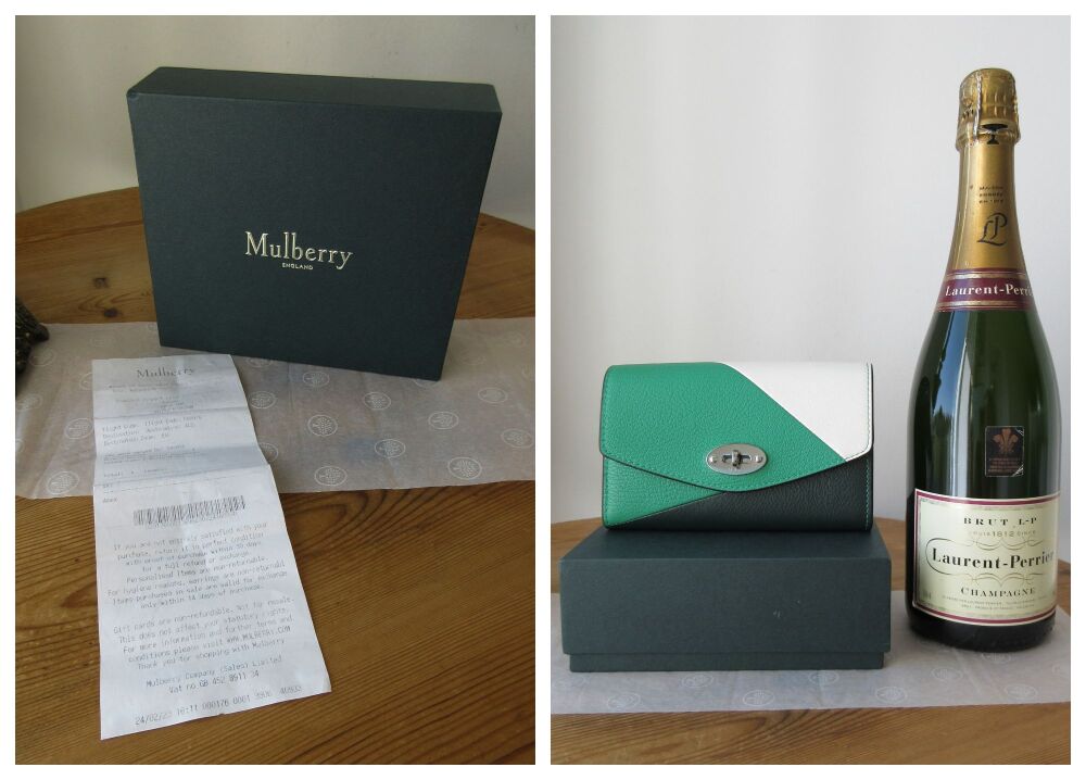 Mulberry Colour Block Darley Medium Wallet in Lawn Green, White & Mulberry Green Goat Printed Leather & Smooth Calf