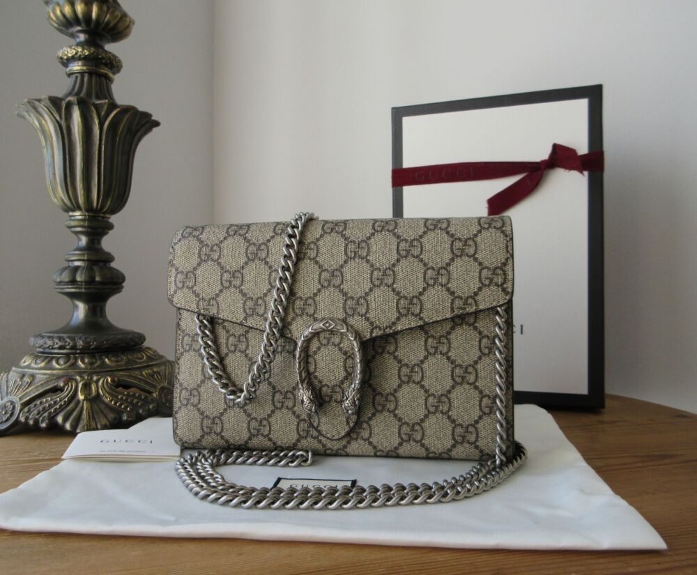 Gucci Dionysus Wallet on Chain Shoulder Bag in Ebony Beige GG Supreme