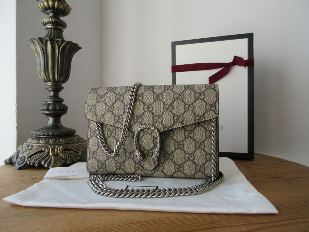 Gucci Dionysus Shoulder Wallet on Chain in Ebony & Beige GG Supreme Canvas