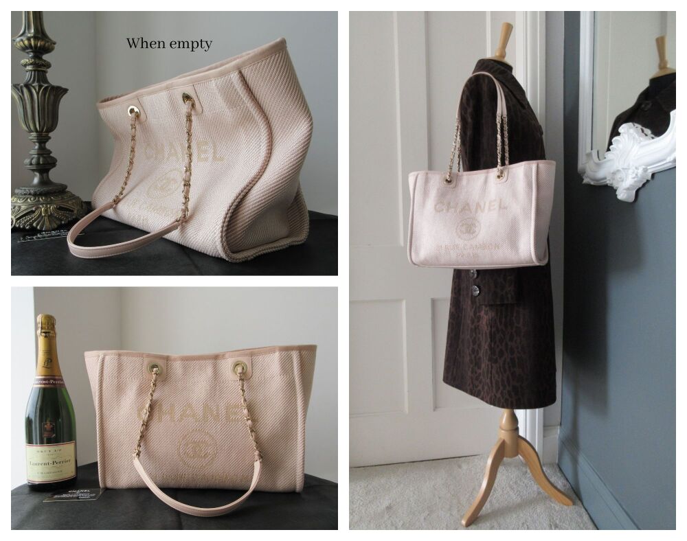 Chanel Deauville Shoulder Tote in Powder Pink (Beige) with Shiny Gold Hardware