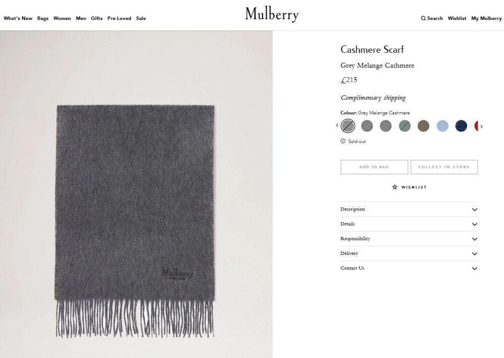 Mulberry Classic Fringed Winter Scarf in Grey Melange Cashmere