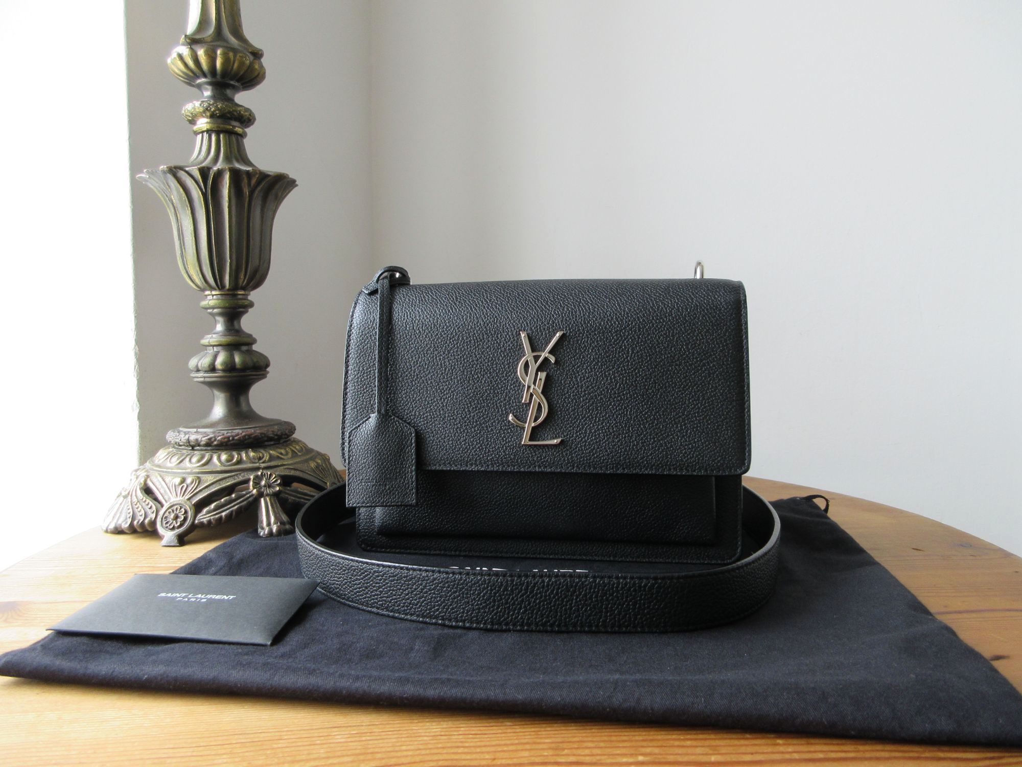 Saint Laurent YSL Monogram Medium Sunset in Black Calfskin