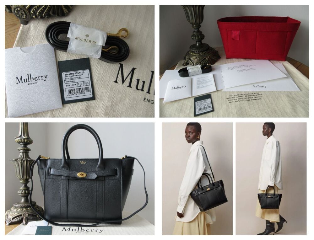 Mulberry Small Zipped Bayswater in Black Small Classic Grain Leather with Liner